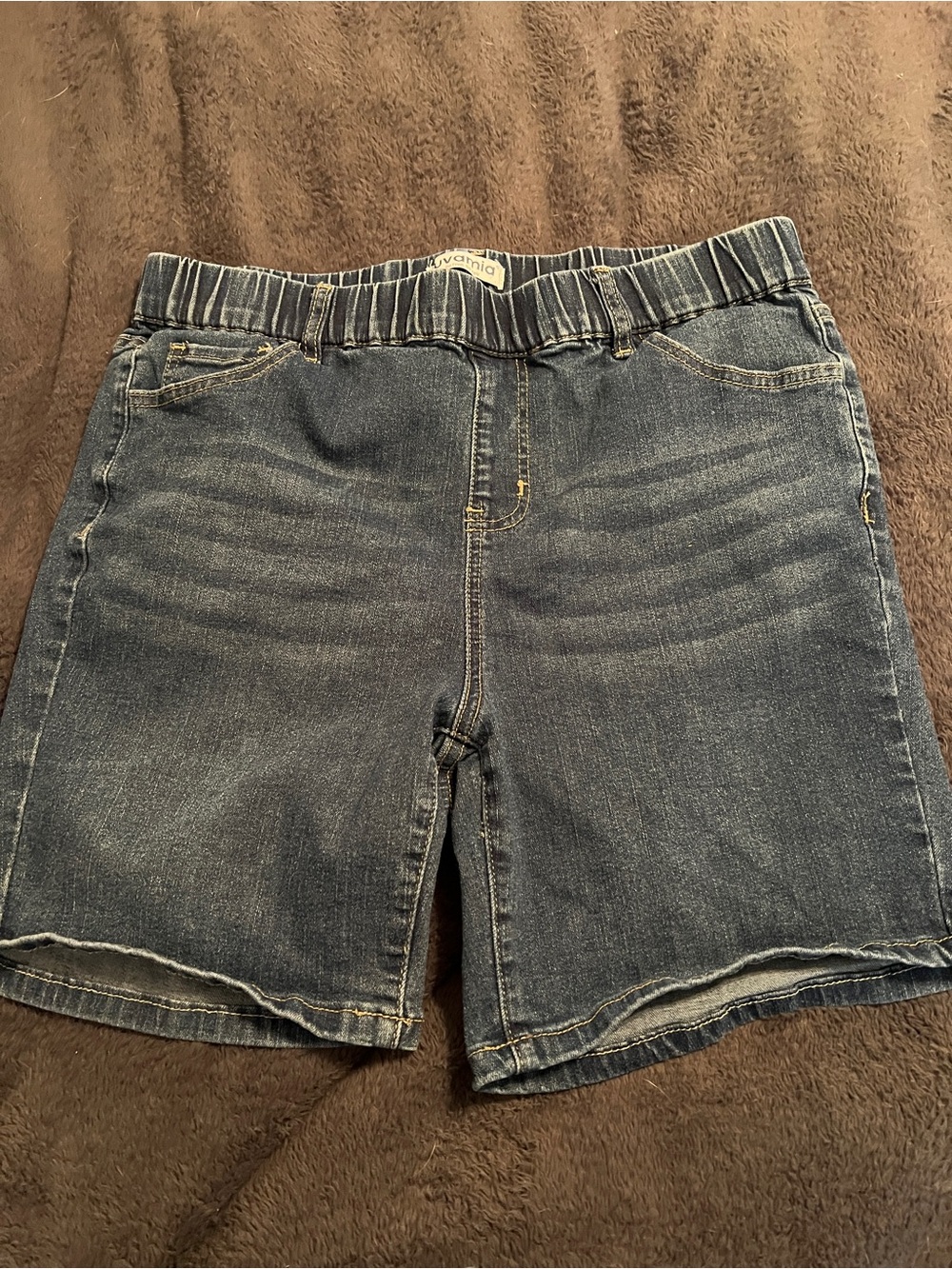 Women's Dark Blue Elastic Waist Jean Shorts